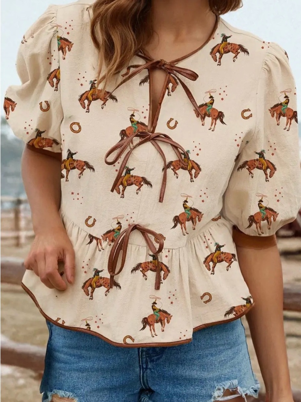 Western Tie-Front Peplum Top
